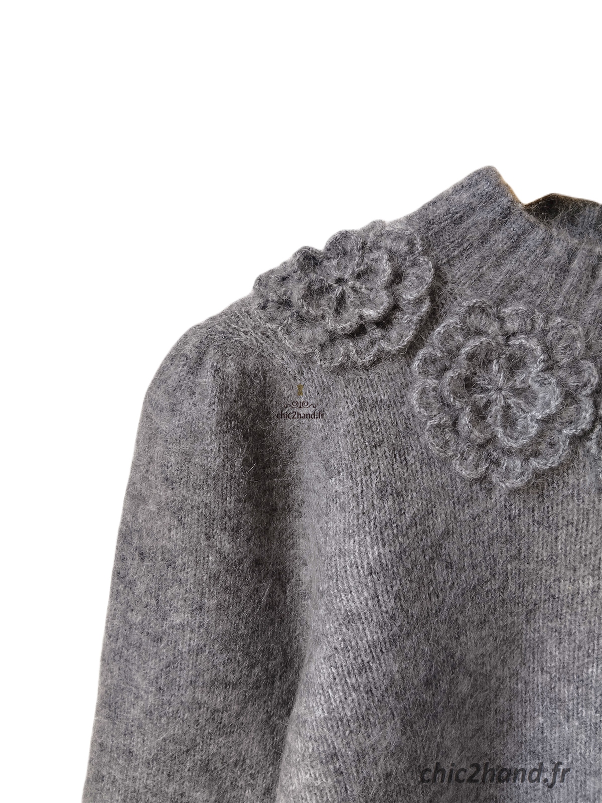 Pull oversize col montant fleuris laine mohair & Other stories gris XS NEUF avec étiquette – Image 4
