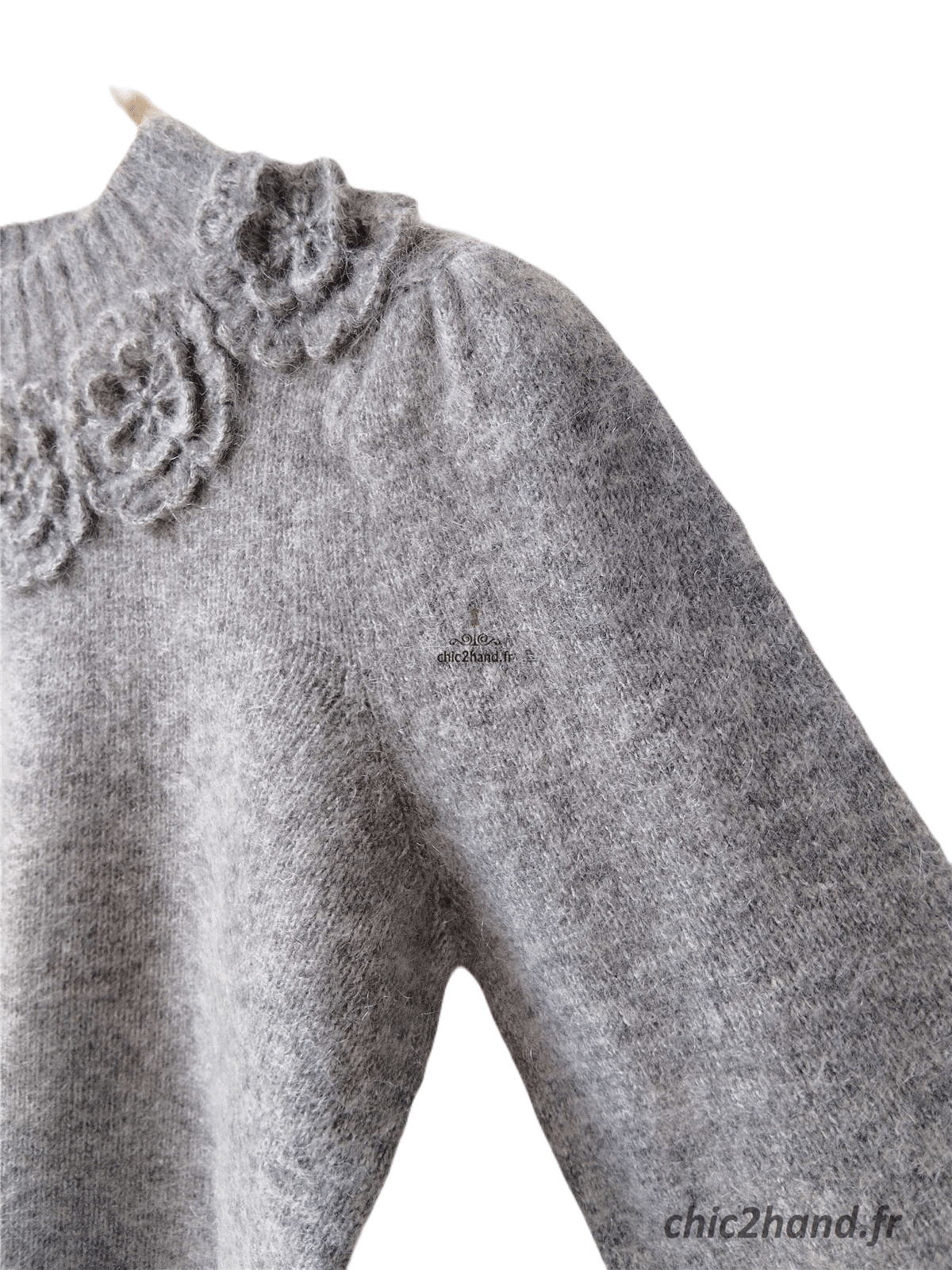 Pull oversize col montant fleuris laine mohair & Other stories gris XS NEUF avec étiquette – Image 5