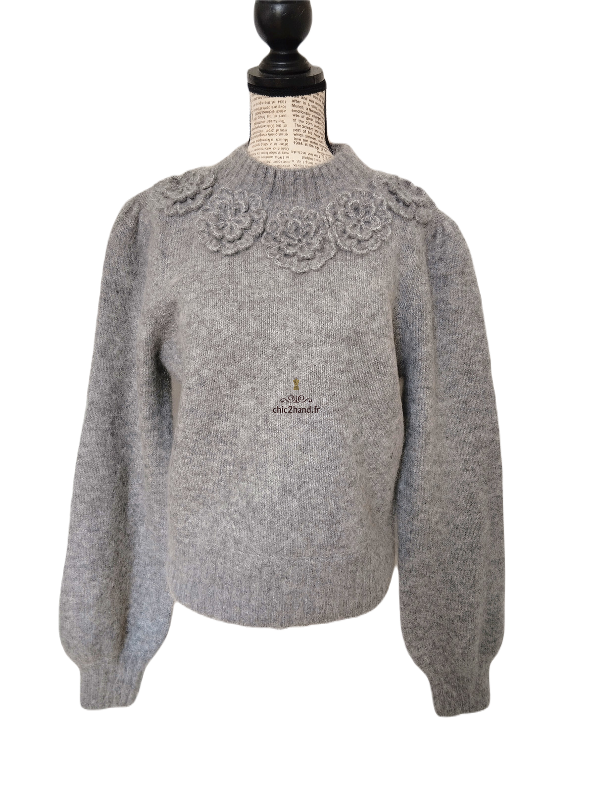 Pull oversize col montant fleuris laine mohair & Other stories gris XS NEUF avec étiquette – Image 7