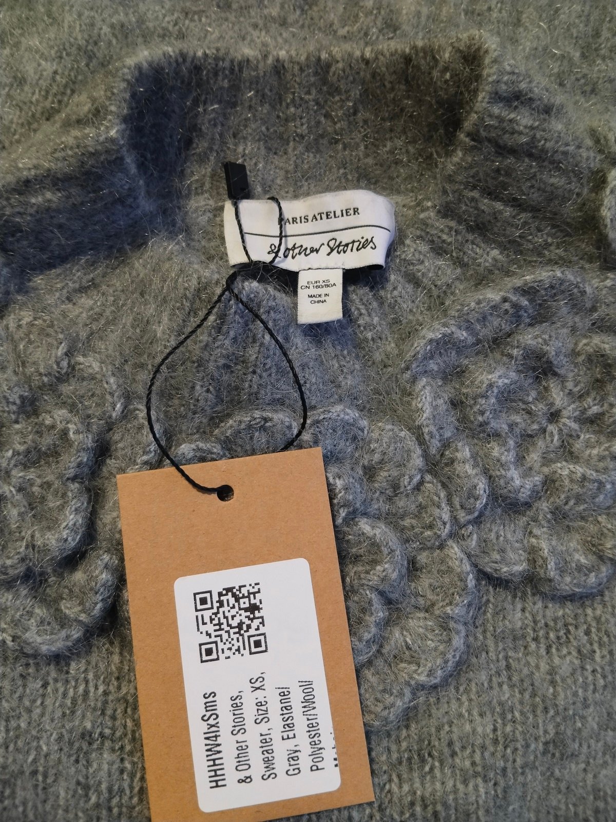 Pull oversize col montant fleuris laine mohair & Other stories gris XS NEUF avec étiquette – Image 2
