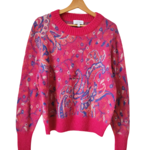 Pull oversize manches ballons col montant laine alpaga & Other stories rose fleuri multicolore M Neuf