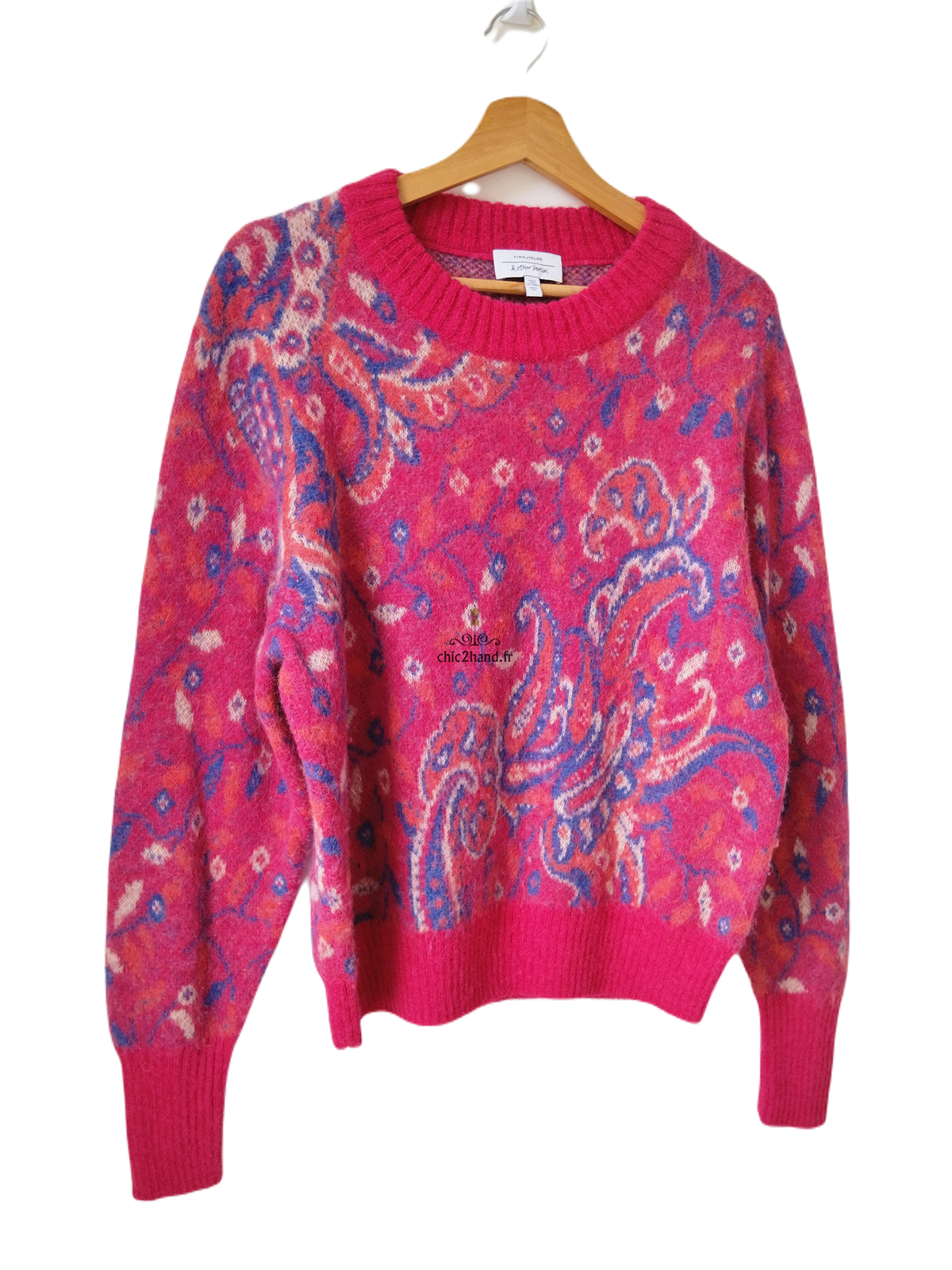 Pull oversize manches ballons col montant laine alpaga & Other stories rose fleuri multicolore M Neuf – Image 2