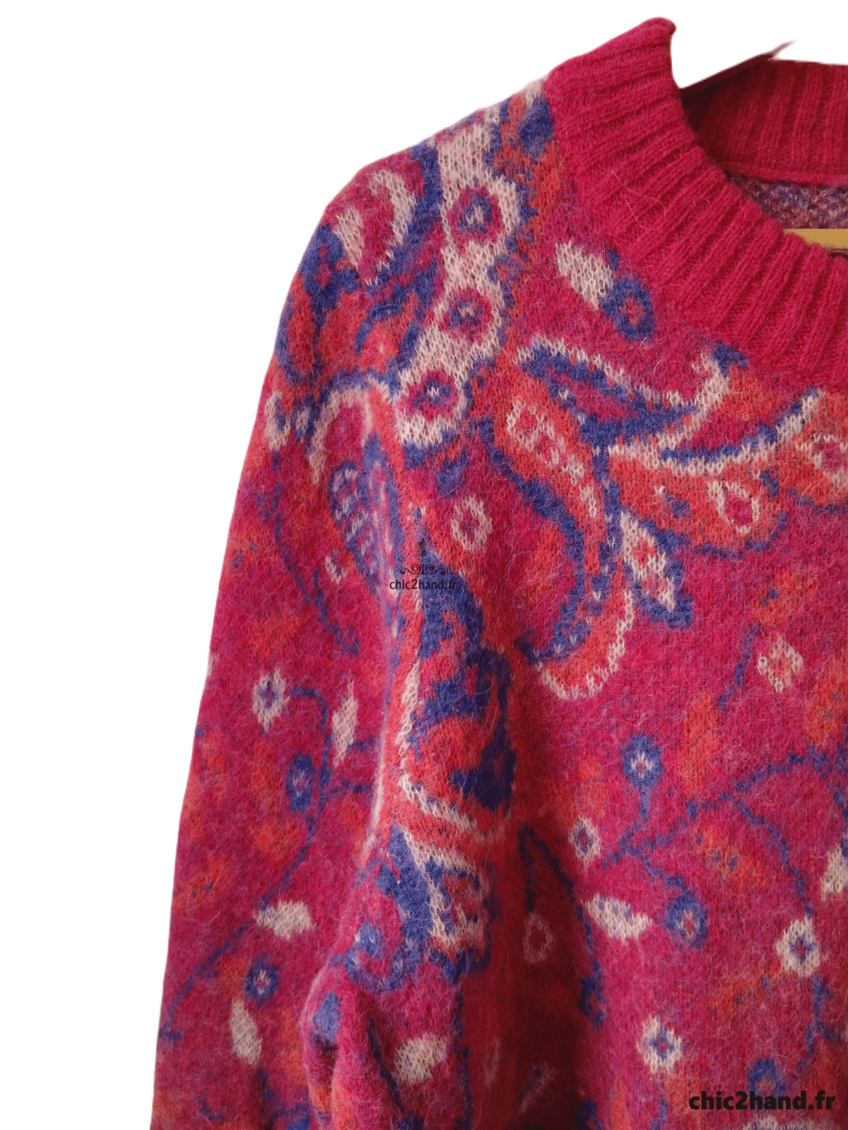 Pull oversize manches ballons col montant laine alpaga & Other stories rose fleuri multicolore M Neuf – Image 3