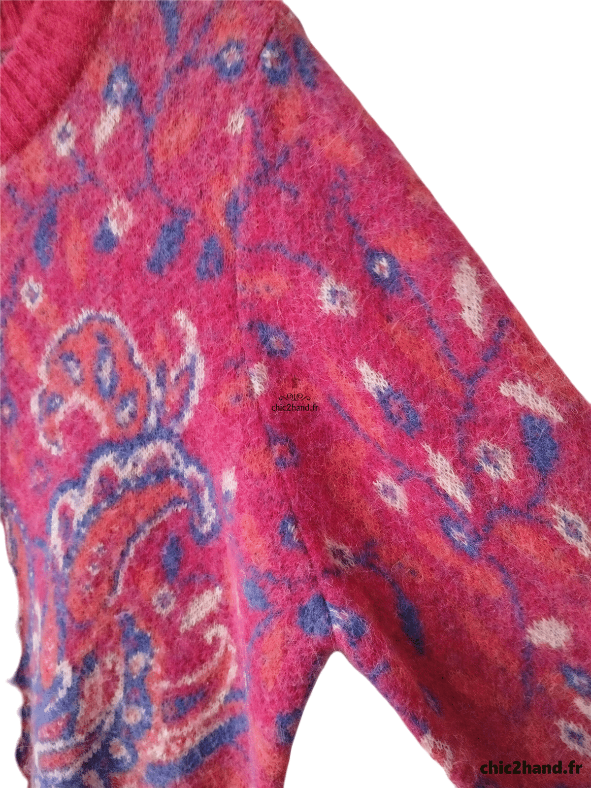 Pull oversize manches ballons col montant laine alpaga & Other stories rose fleuri multicolore M Neuf – Image 4