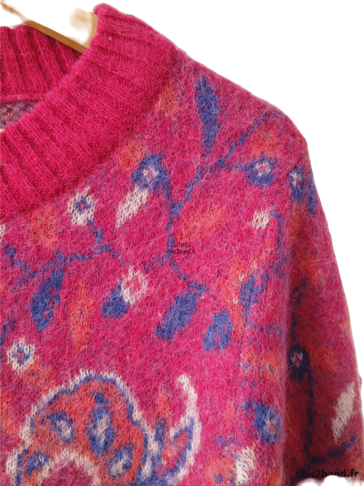 Pull oversize manches ballons col montant laine alpaga & Other stories rose fleuri multicolore M Neuf – Image 5