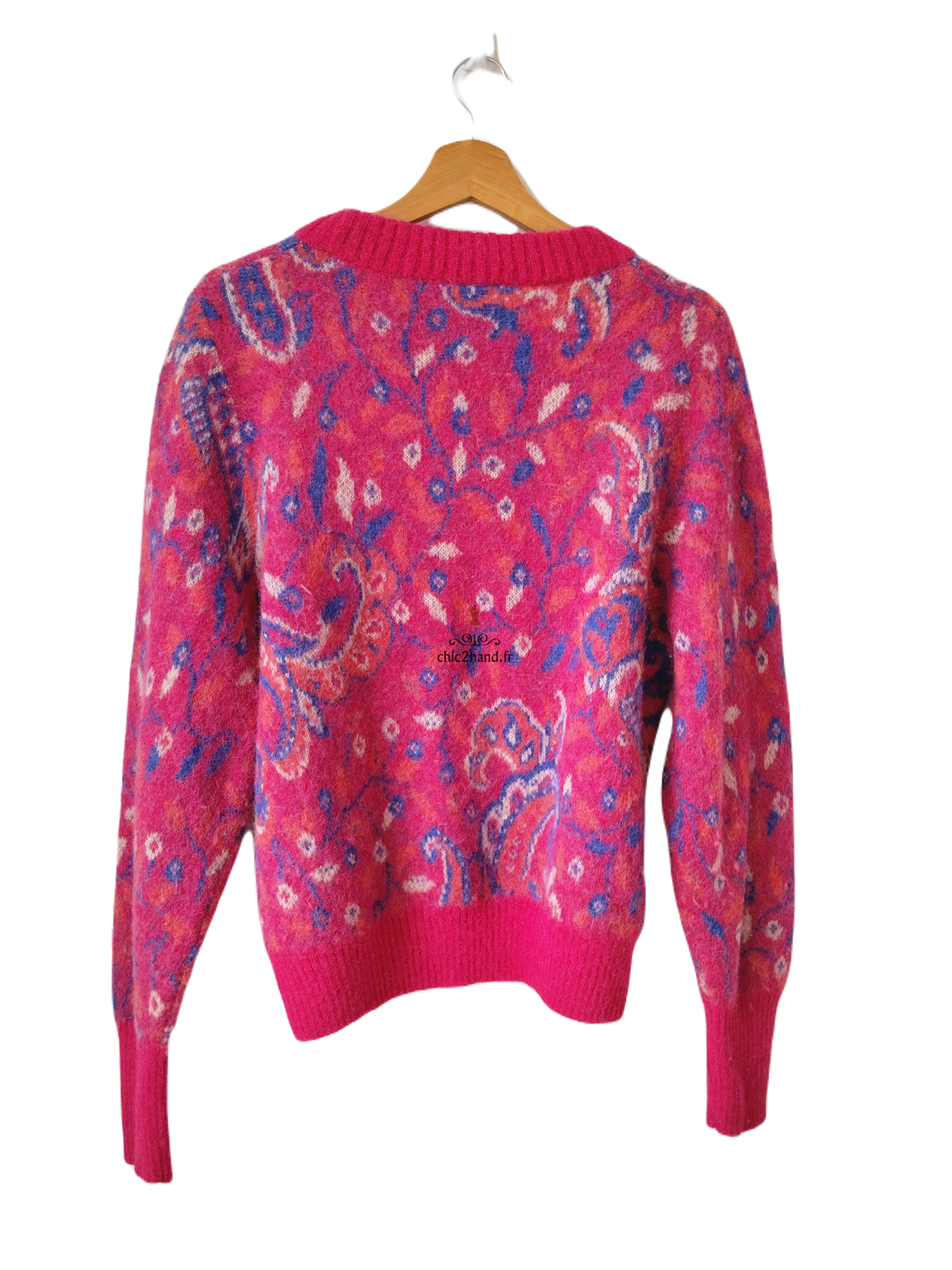 Pull oversize manches ballons col montant laine alpaga & Other stories rose fleuri multicolore M Neuf – Image 6