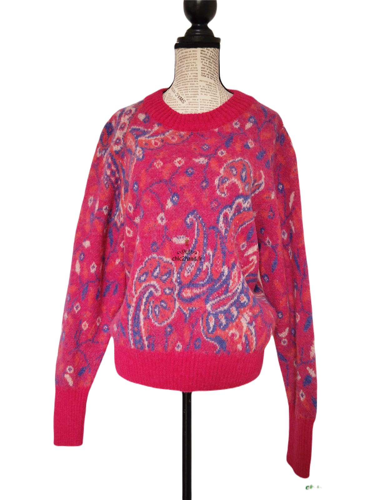 Pull oversize manches ballons col montant laine alpaga & Other stories rose fleuri multicolore M Neuf – Image 7