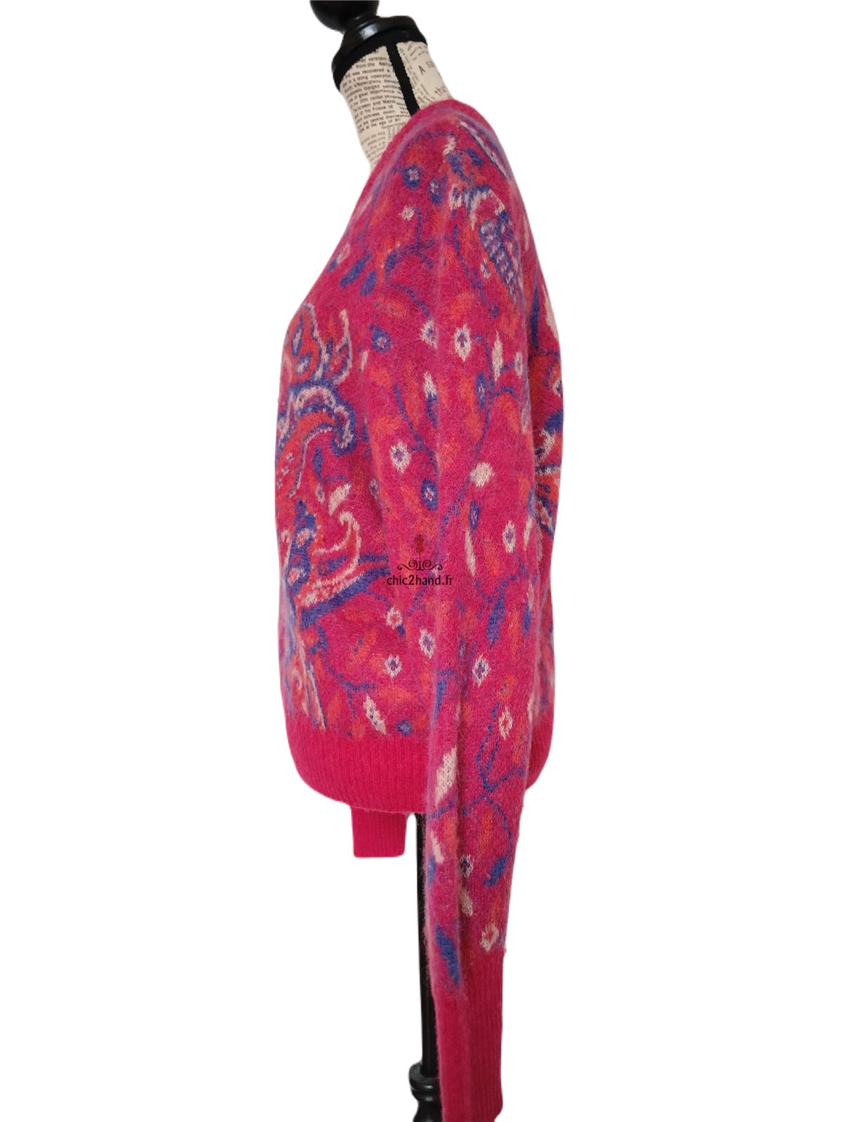 Pull oversize manches ballons col montant laine alpaga & Other stories rose fleuri multicolore M Neuf – Image 8