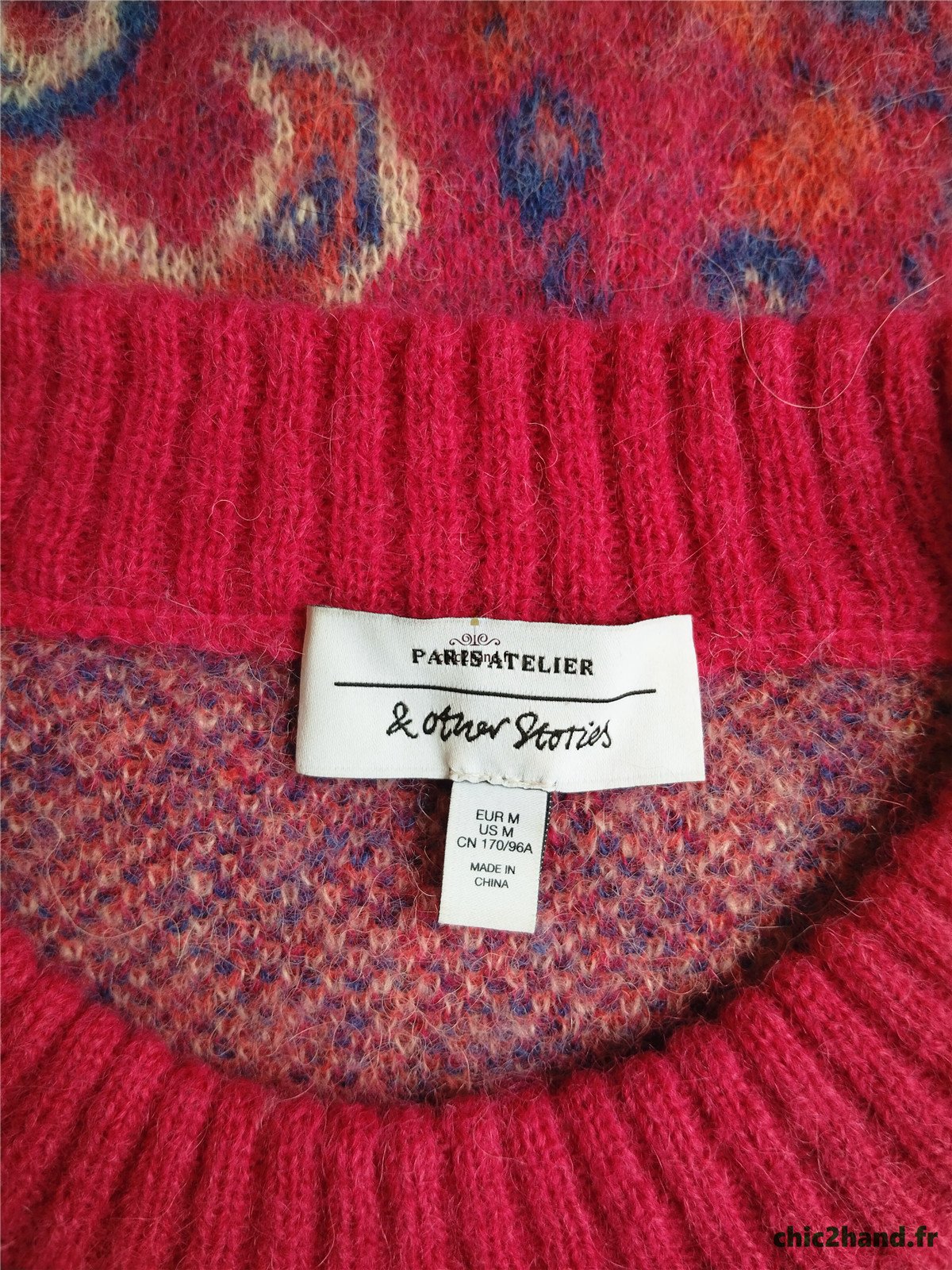Pull oversize manches ballons col montant laine alpaga & Other stories rose fleuri multicolore M Neuf – Image 11