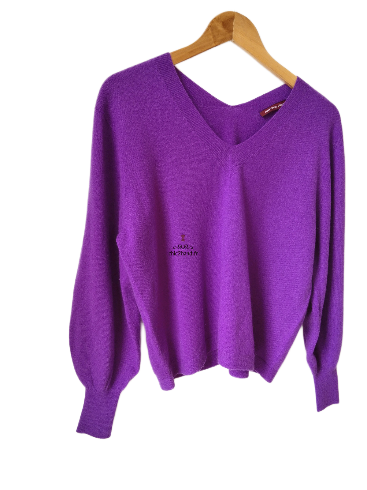 Pull Oversize col V tricot 3D 100% pur cachemire comptoir des cotonniers XS S paulmy violet – Image 2