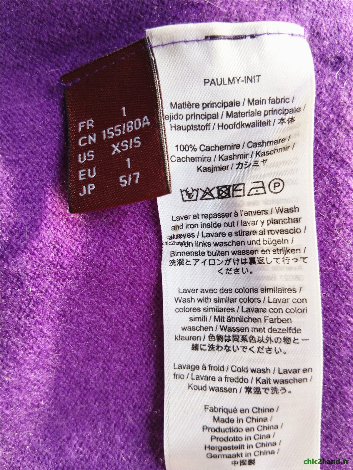 Pull Oversize col V tricot 3D 100% pur cachemire comptoir des cotonniers XS S paulmy violet – Image 10