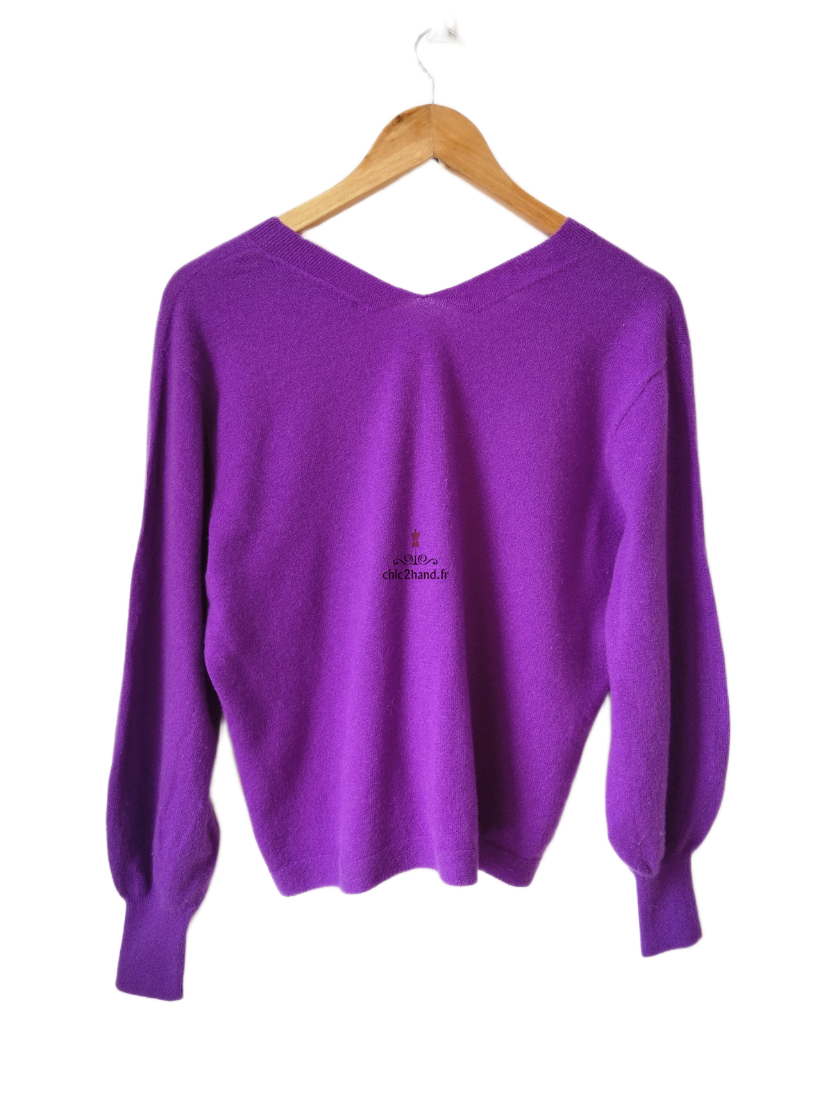 Pull Oversize col V tricot 3D 100% pur cachemire comptoir des cotonniers XS S paulmy violet – Image 6