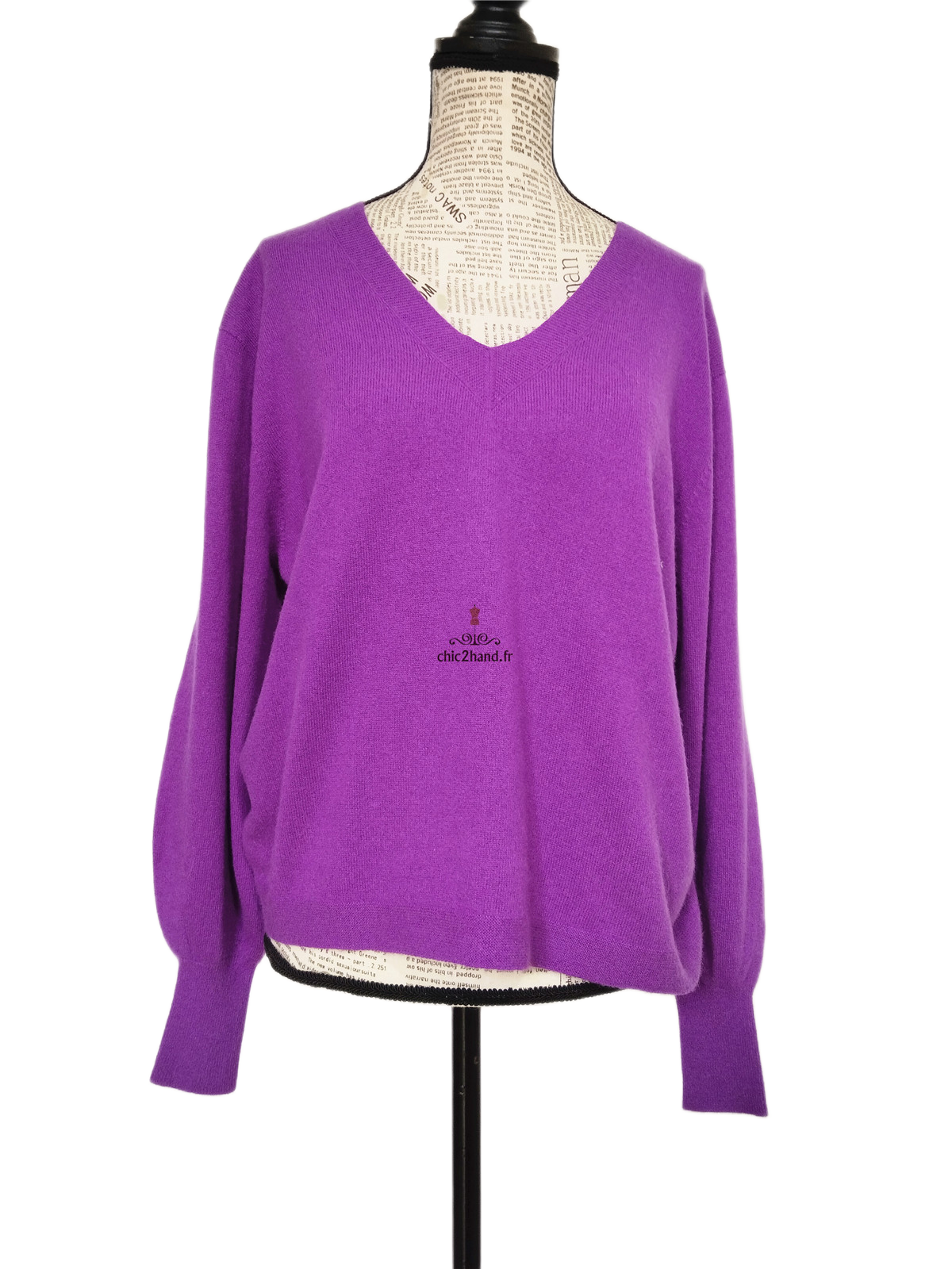Pull Oversize col V tricot 3D 100% pur cachemire comptoir des cotonniers XS S paulmy violet – Image 7