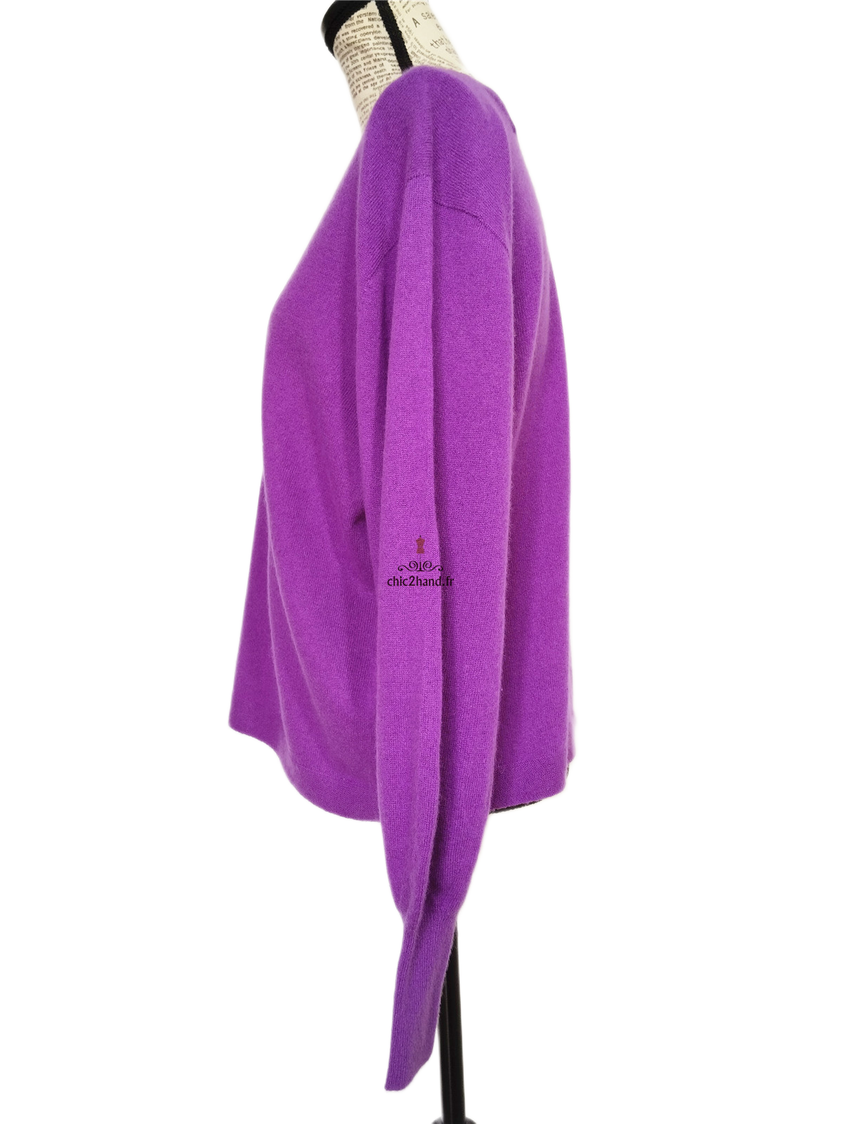 Pull Oversize col V tricot 3D 100% pur cachemire comptoir des cotonniers XS S paulmy violet – Image 8