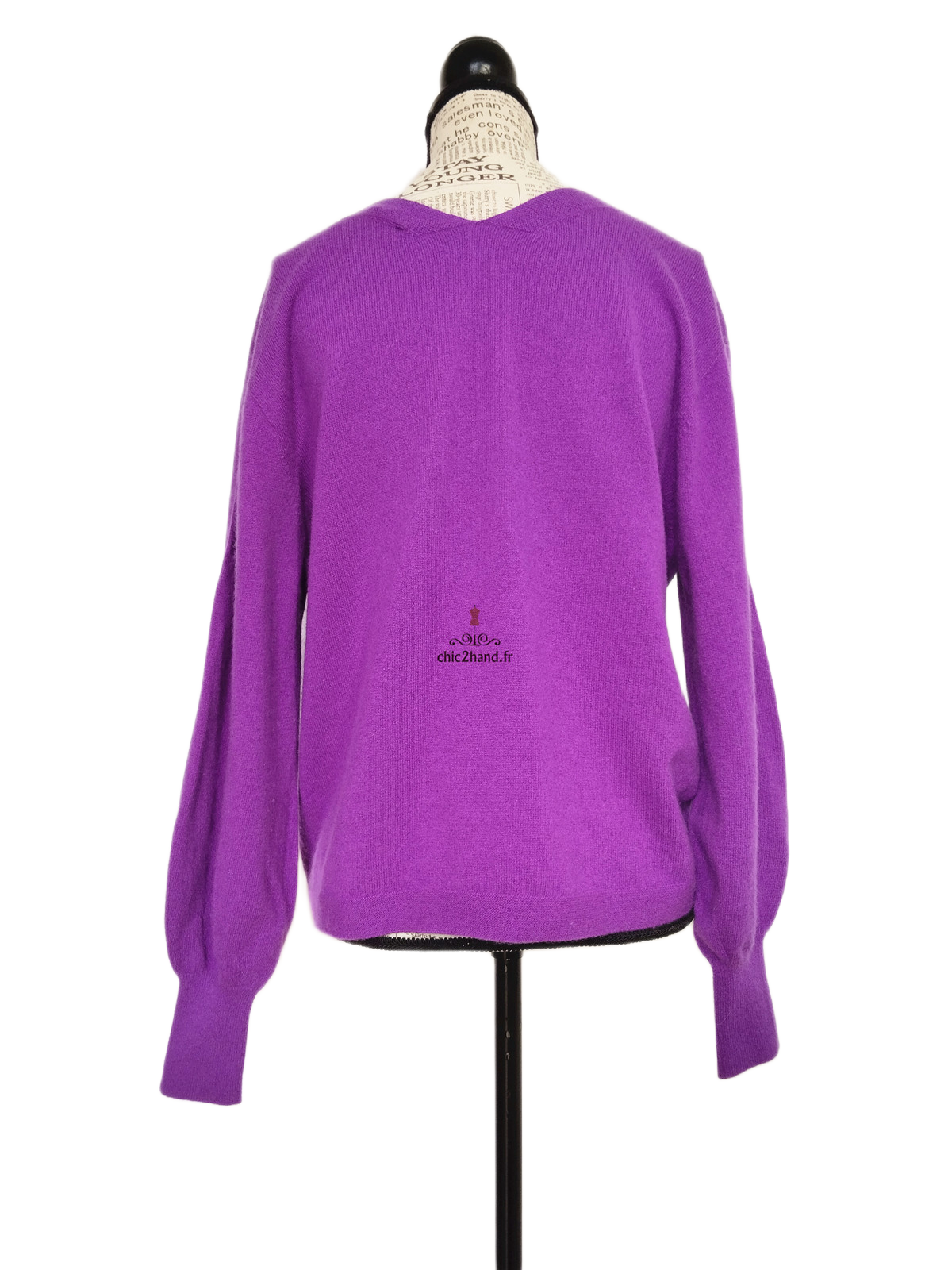 Pull Oversize col V tricot 3D 100% pur cachemire comptoir des cotonniers XS S paulmy violet – Image 9