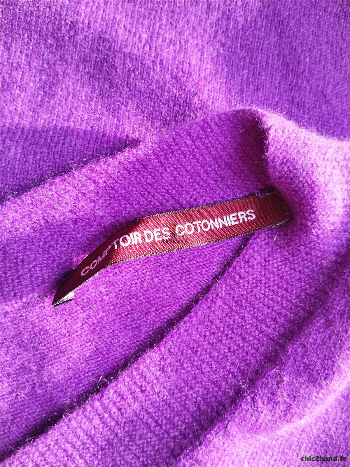 Pull Oversize col V tricot 3D 100% pur cachemire comptoir des cotonniers XS S paulmy violet – Image 11