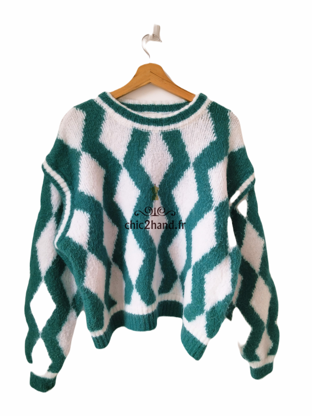 Pull oversize 53% mohair American Vintage pino18AI XS S vert blanc NEUF – Image 5