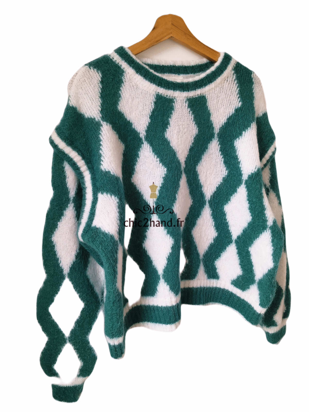 Pull oversize 53% mohair American Vintage pino18AI XS S vert blanc NEUF – Image 7