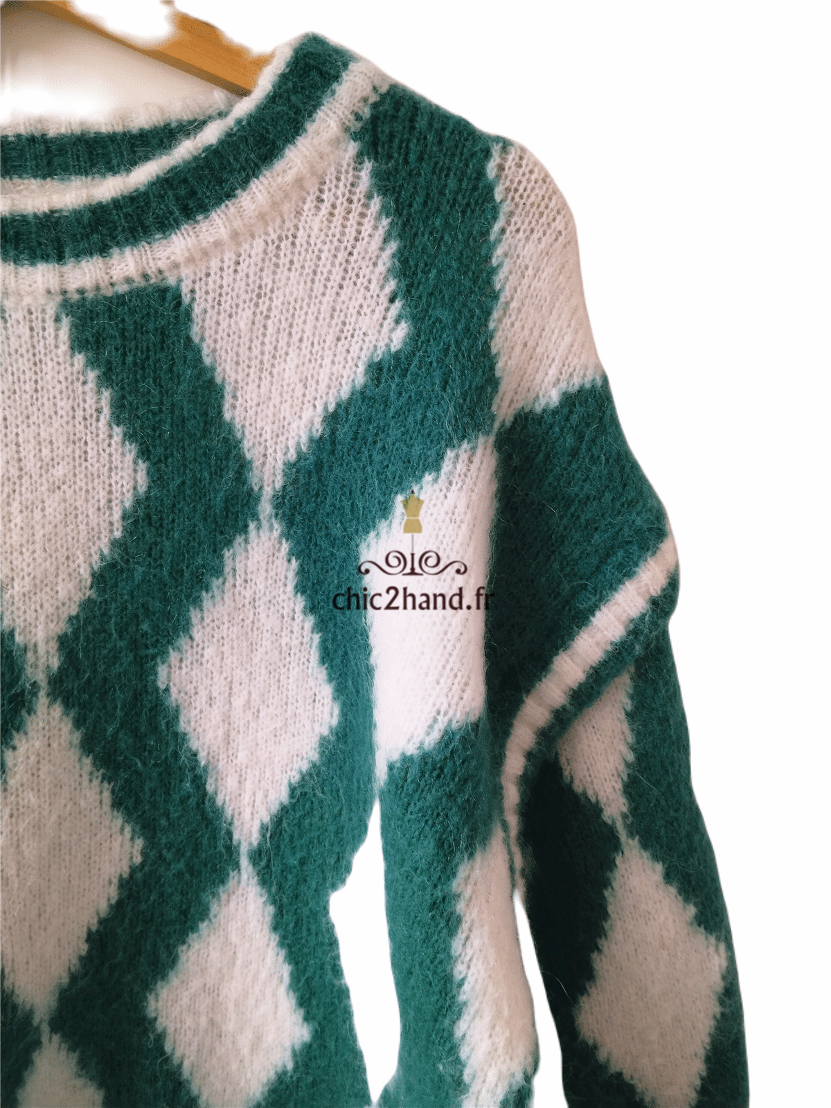 Pull oversize 53% mohair American Vintage pino18AI XS S vert blanc NEUF – Image 4