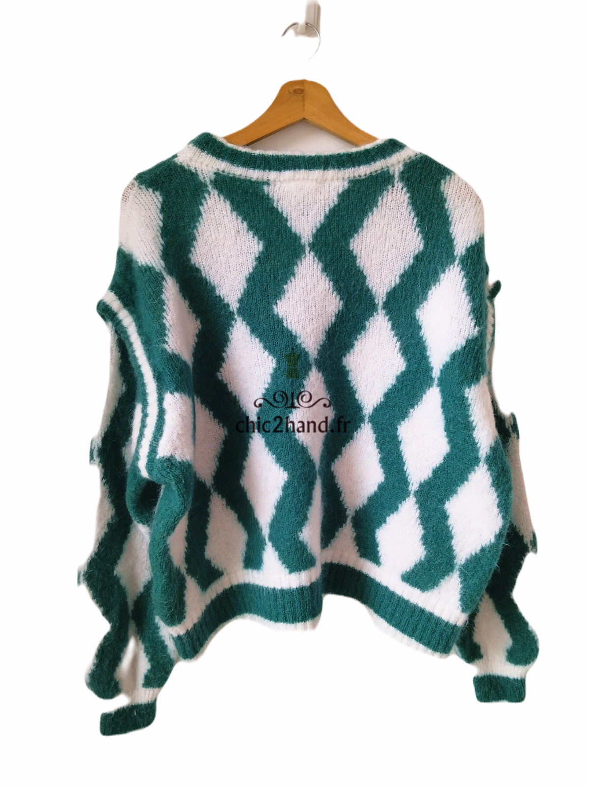 Pull oversize 53% mohair American Vintage pino18AI XS S vert blanc NEUF – Image 3