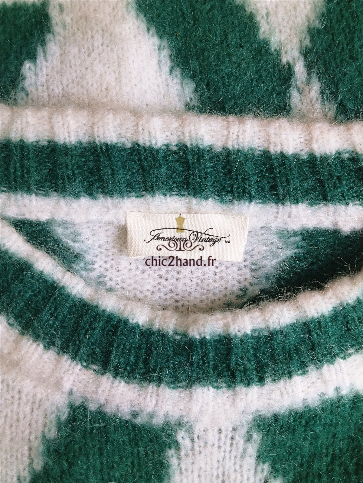 Pull oversize 53% mohair American Vintage pino18AI XS S vert blanc NEUF – Image 9