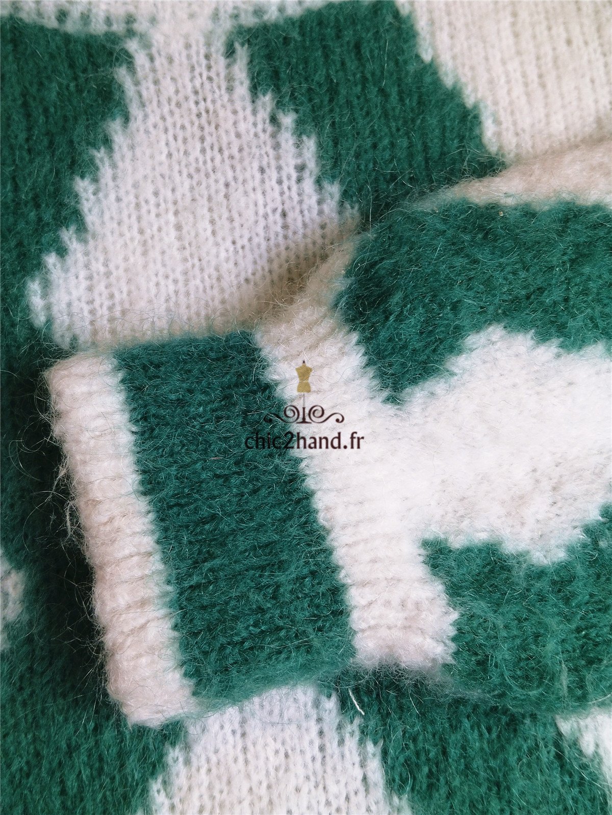 Pull oversize 53% mohair American Vintage pino18AI XS S vert blanc NEUF – Image 8