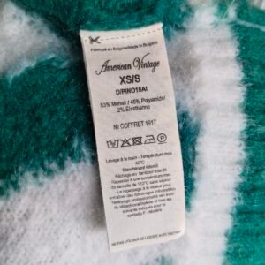 Pull oversize 53% mohair American Vintage pino18AI XS S vert blanc NEUF