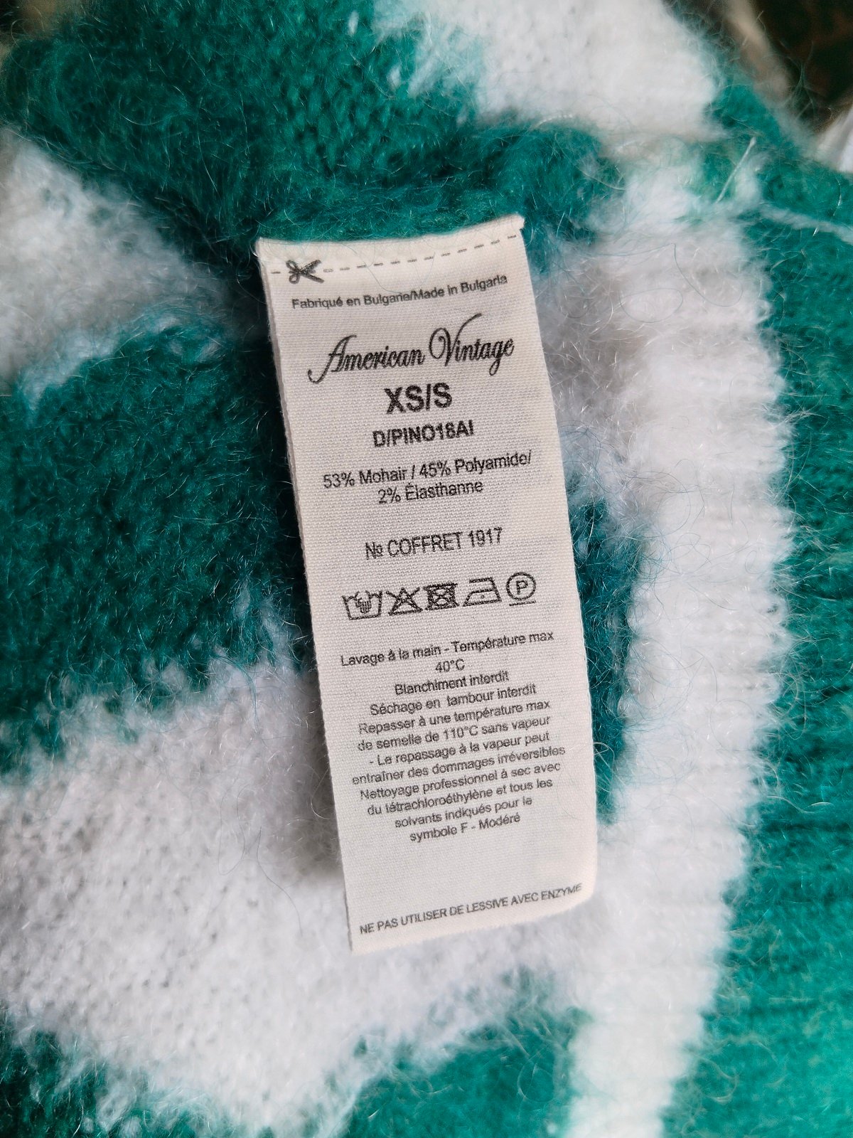 Pull oversize 53% mohair American Vintage pino18AI XS S vert blanc NEUF – Image 2