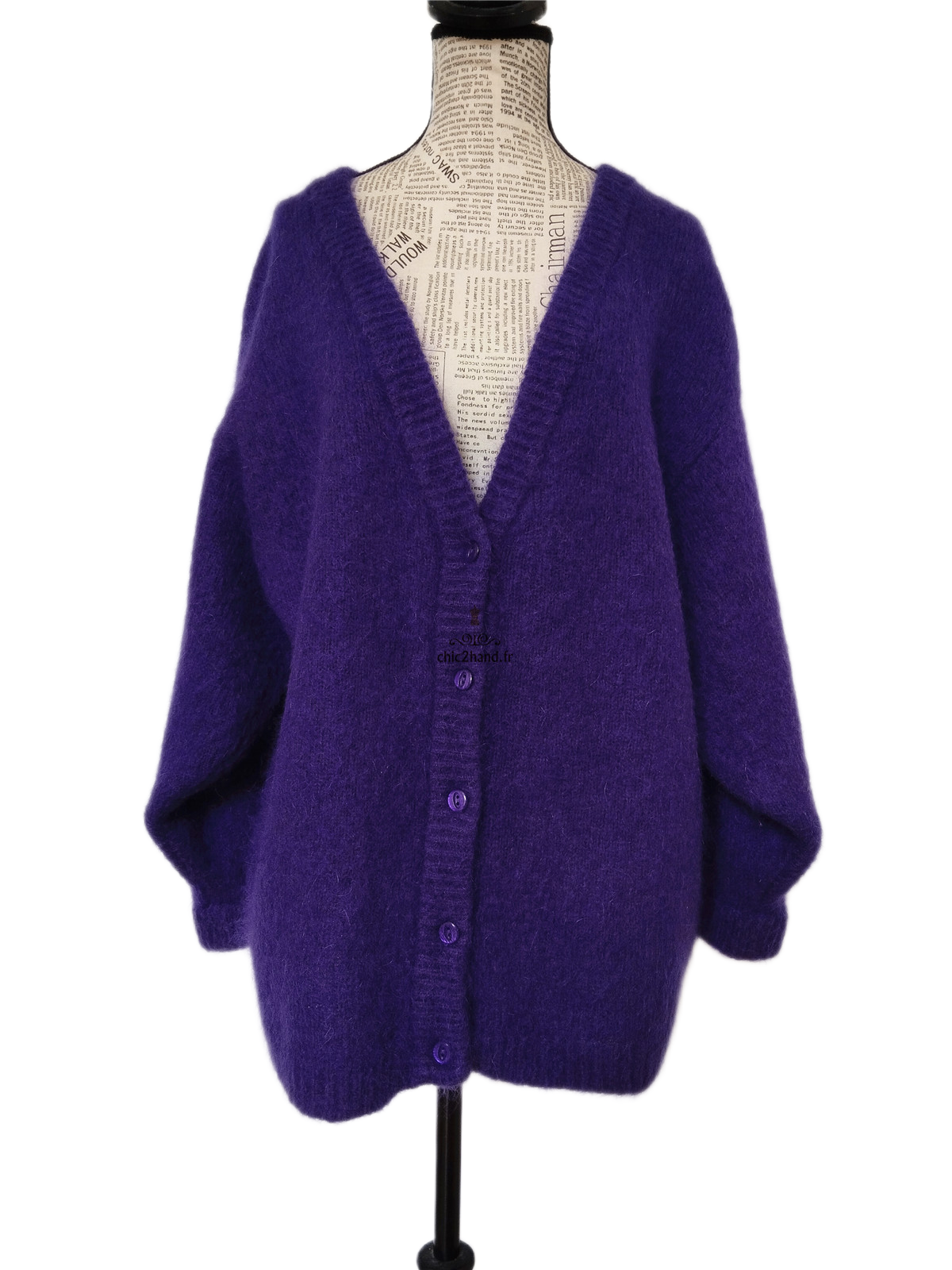 Gilet cardigan oversize 53% mohair American Vintage pino18D S violet NEUF – Image 8