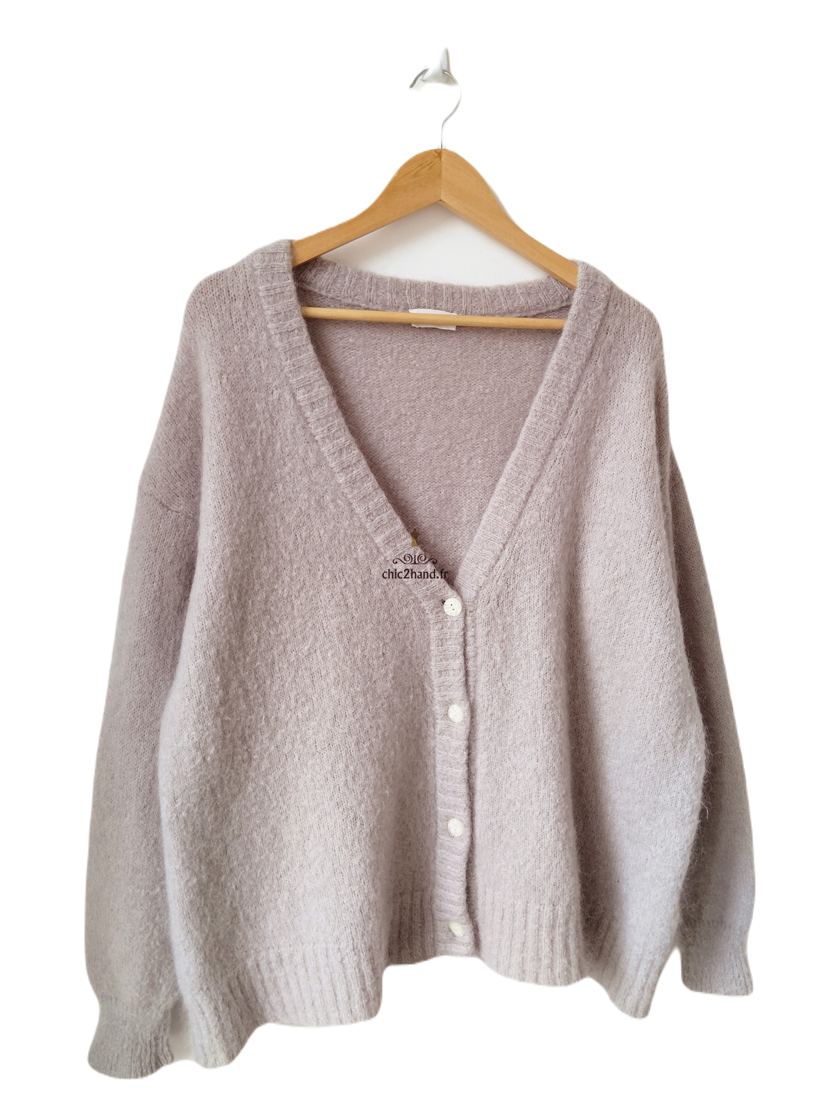 Gilet cardigan oversize 53% mohair American Vintage pino19A TU taupe NEUF – Image 3
