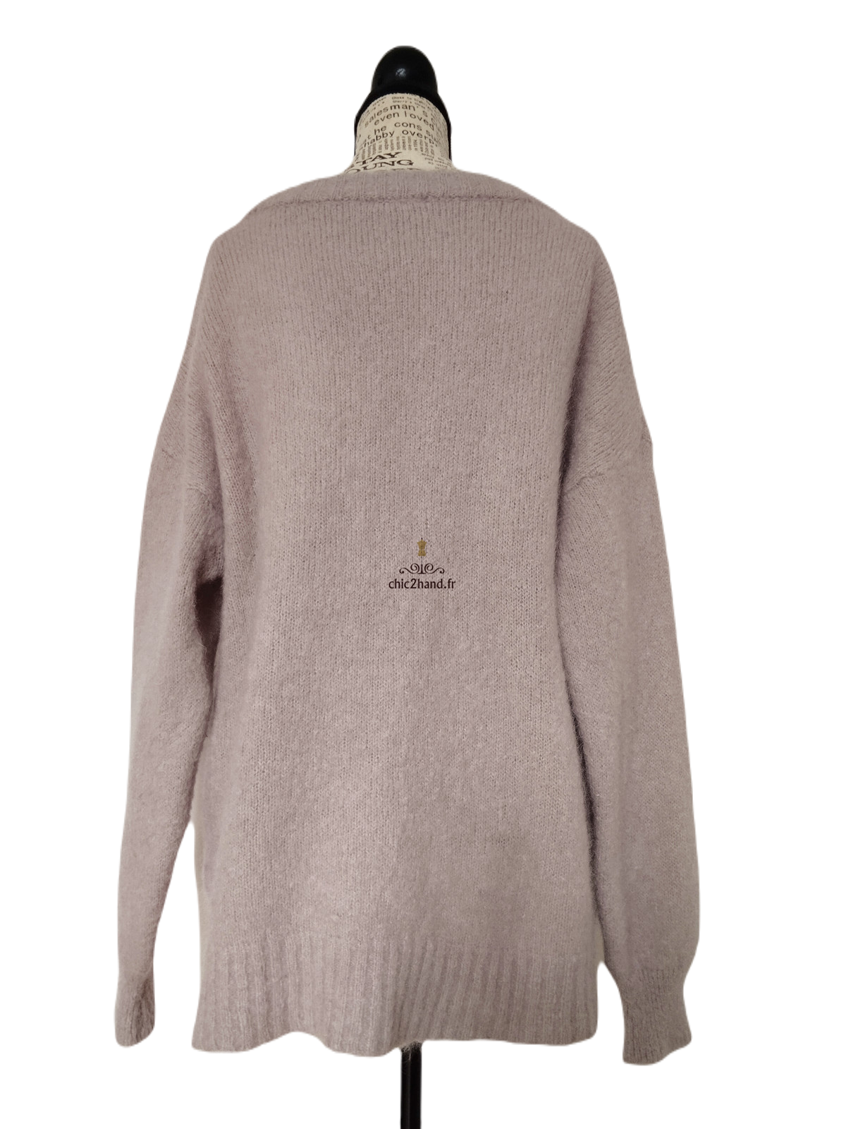 Gilet cardigan oversize 53% mohair American Vintage pino19A TU taupe NEUF – Image 7