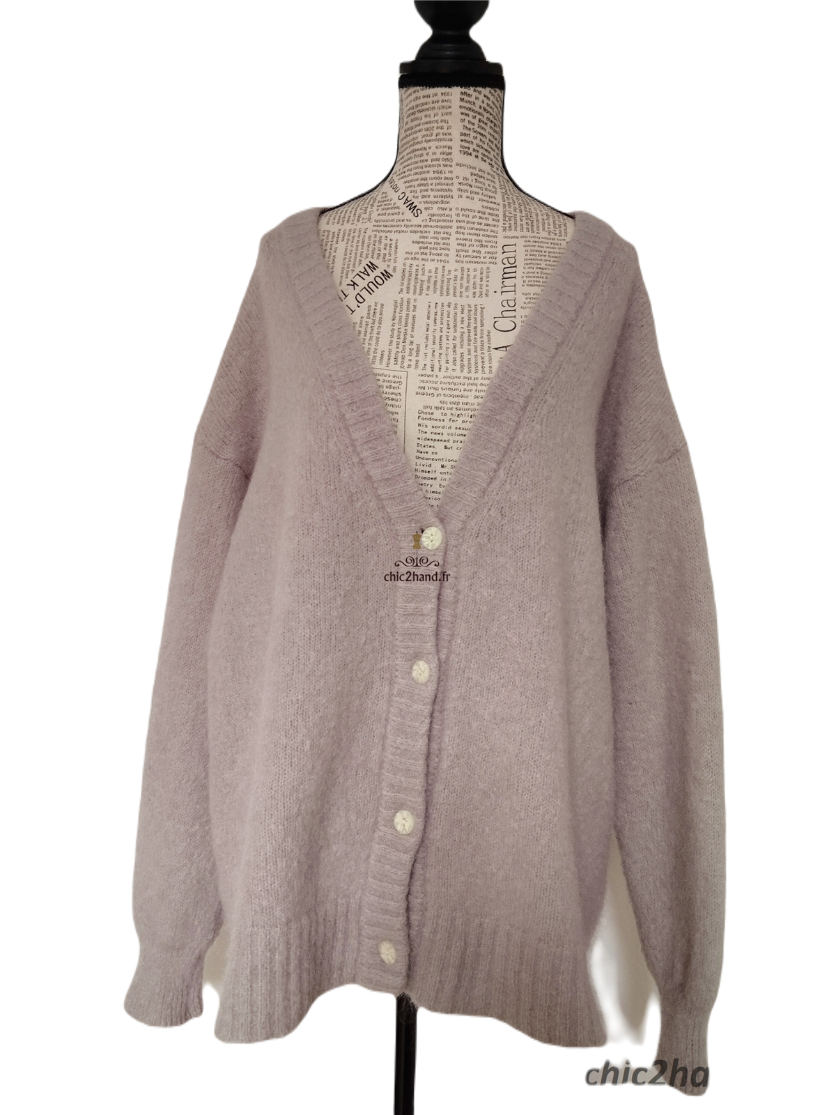 Gilet cardigan oversize 53% mohair American Vintage pino19A TU taupe NEUF – Image 9