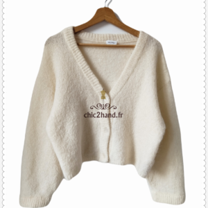 Gilet cardigan oversize 53% mohair American Vintage pino19C L blanc écru NEUF