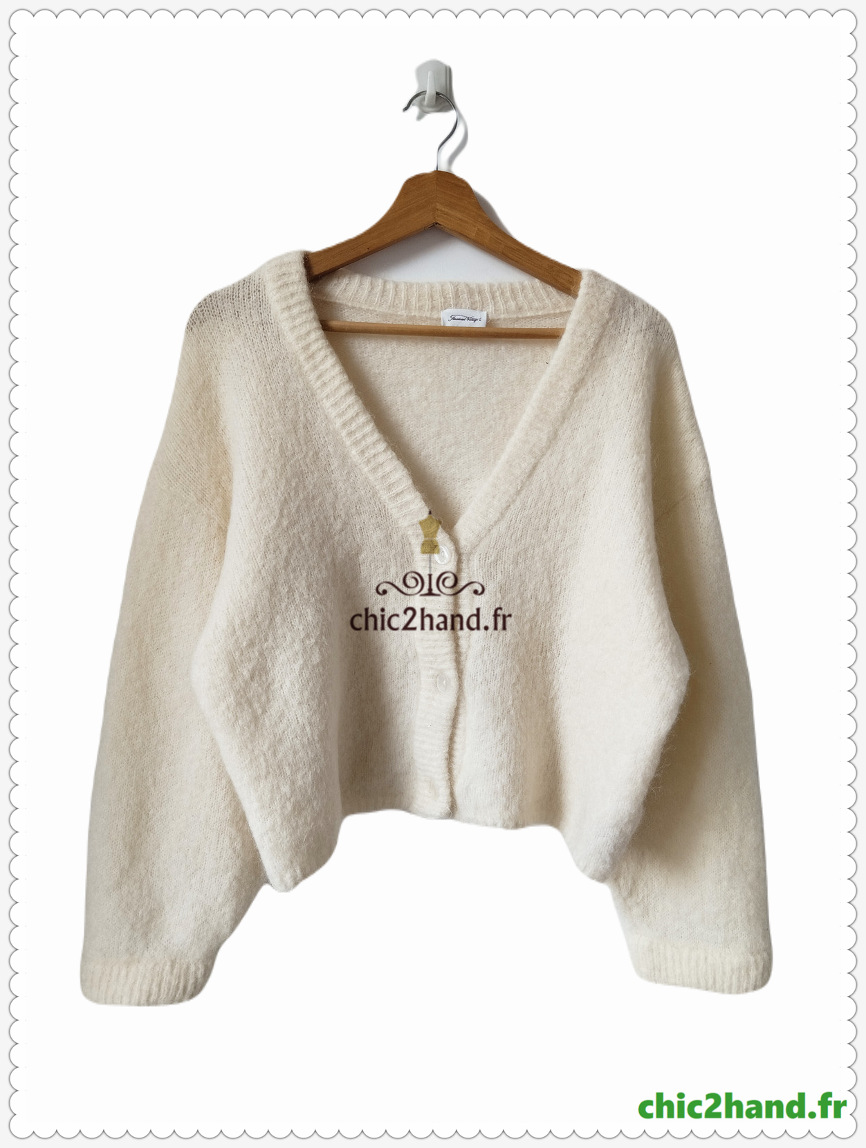 Gilet cardigan oversize 53% mohair American Vintage pino19C L blanc écru NEUF