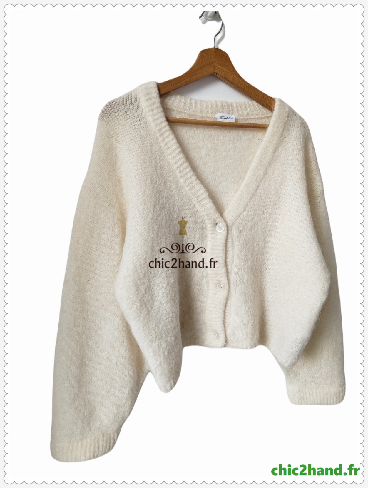Gilet cardigan oversize 53% mohair American Vintage pino19C L blanc écru NEUF – Image 4