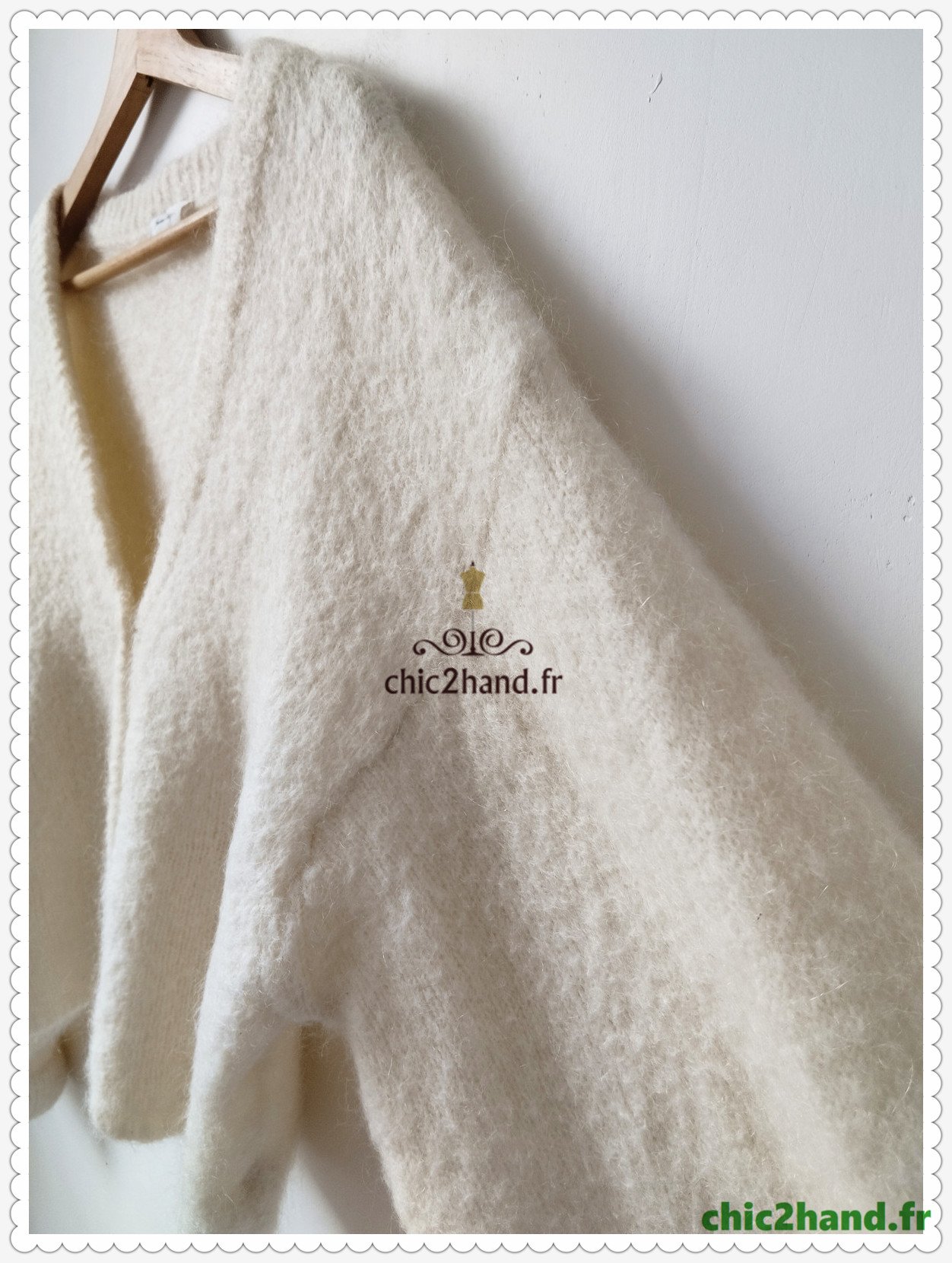 Gilet cardigan oversize 53% mohair American Vintage pino19C L blanc écru NEUF – Image 8