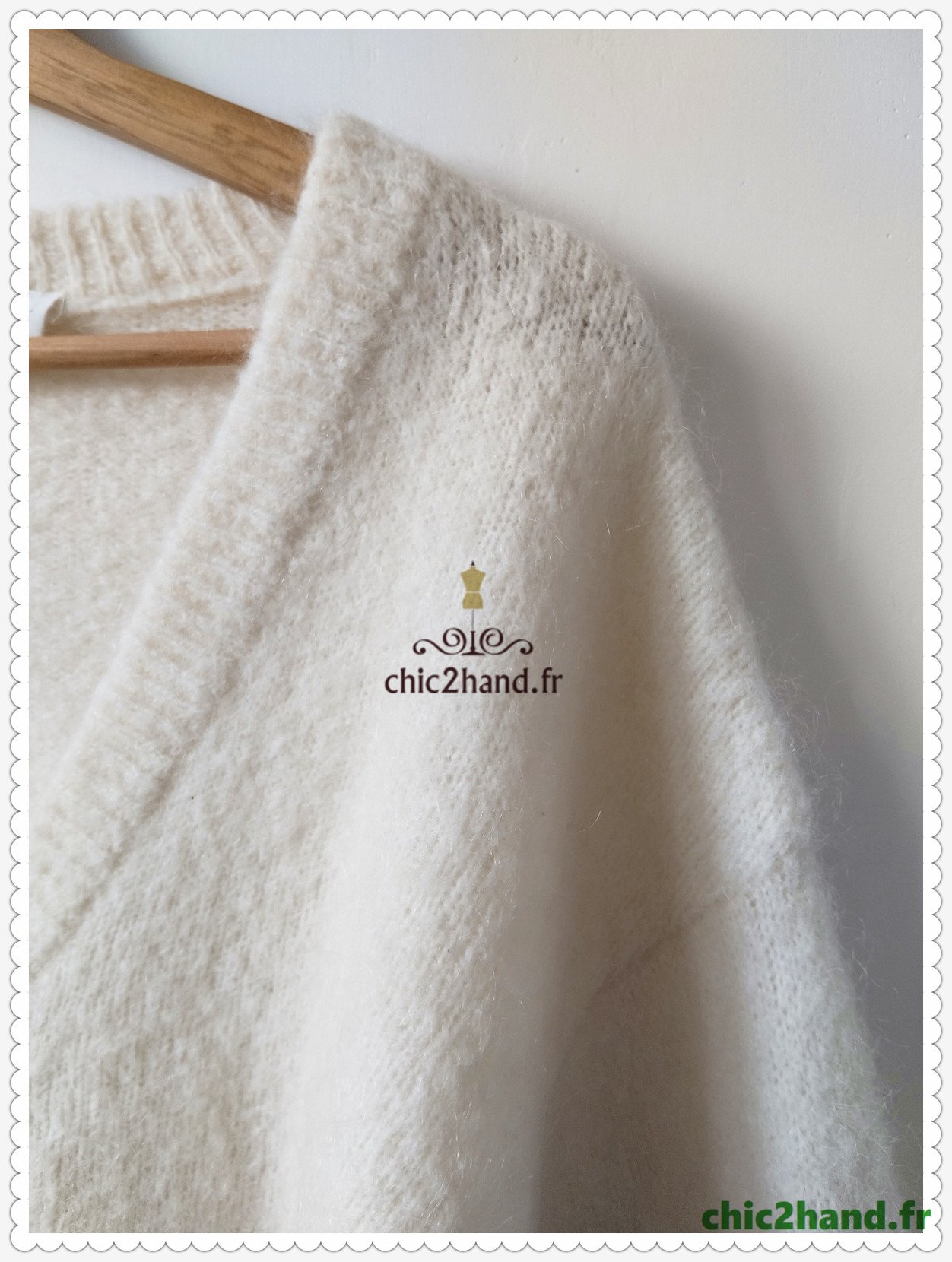 Gilet cardigan oversize 53% mohair American Vintage pino19C L blanc écru NEUF – Image 7