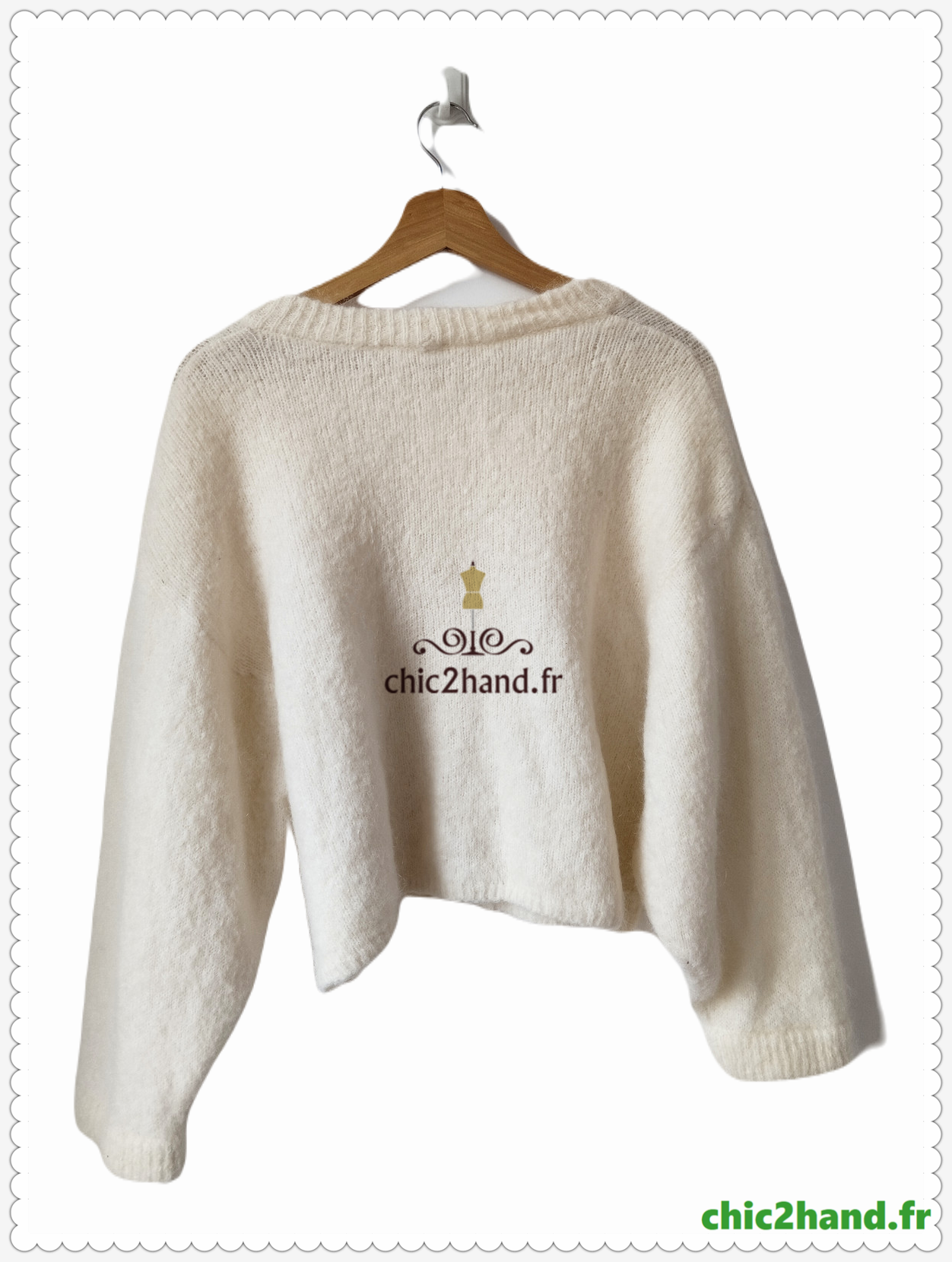 Gilet cardigan oversize 53% mohair American Vintage pino19C L blanc écru NEUF – Image 5