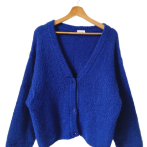 Gilet cardigan oversize 53% mohair American Vintage pino19C M bleu marine TBE