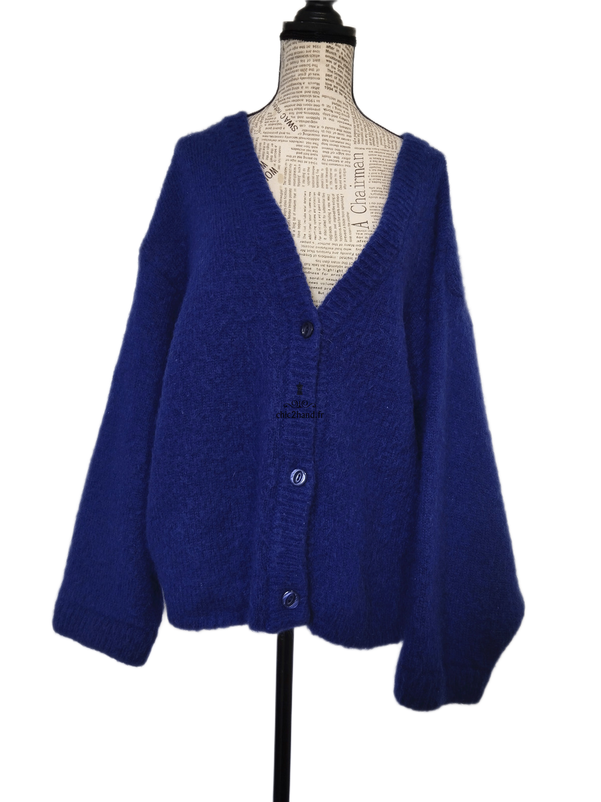 Gilet cardigan oversize 53% mohair American Vintage pino19C M bleu marine TBE – Image 7