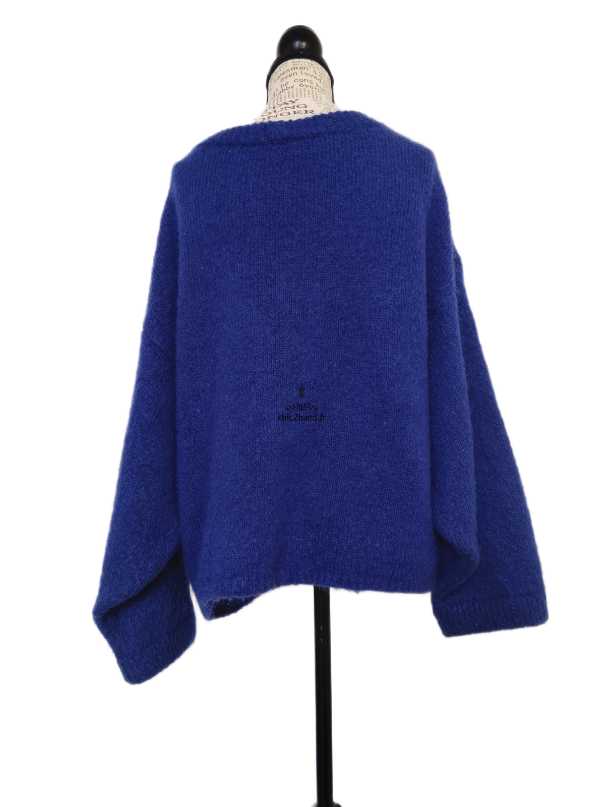 Gilet cardigan oversize 53% mohair American Vintage pino19C M bleu marine TBE – Image 9