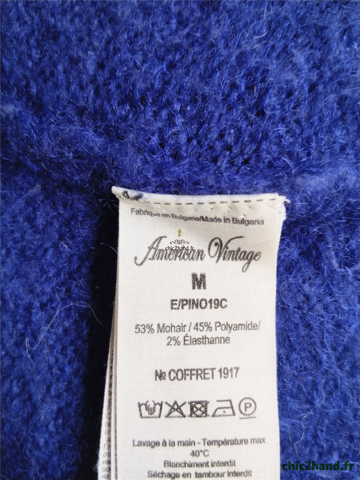 Gilet cardigan oversize 53% mohair American Vintage pino19C M bleu marine TBE – Image 10