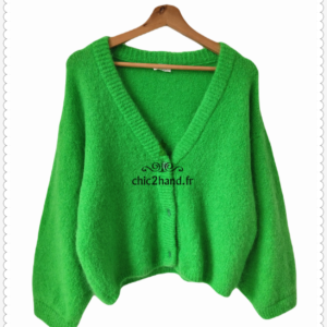 Gilet cardigan oversize 53% mohair American Vintage pino19C M vert NEUF