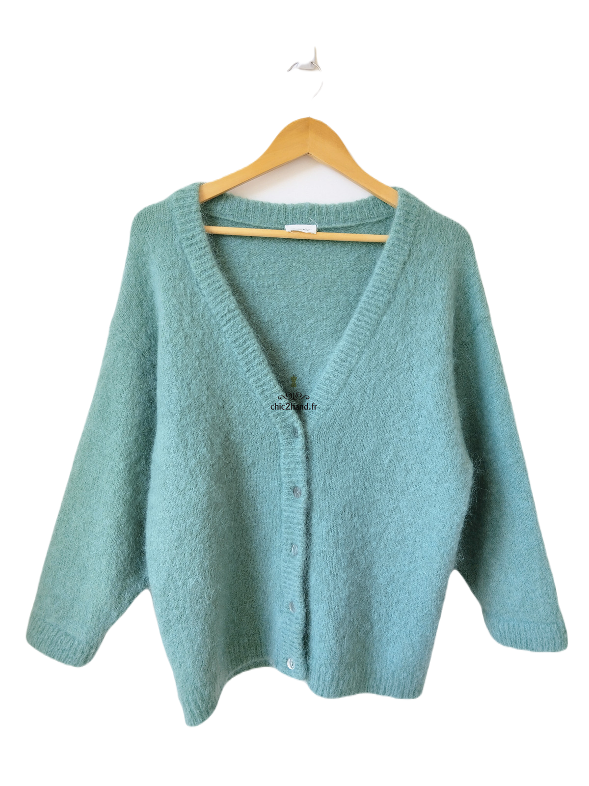 Gilet cardigan oversize 53% mohair American Vintage pino19D S vert d'eau NEUF
