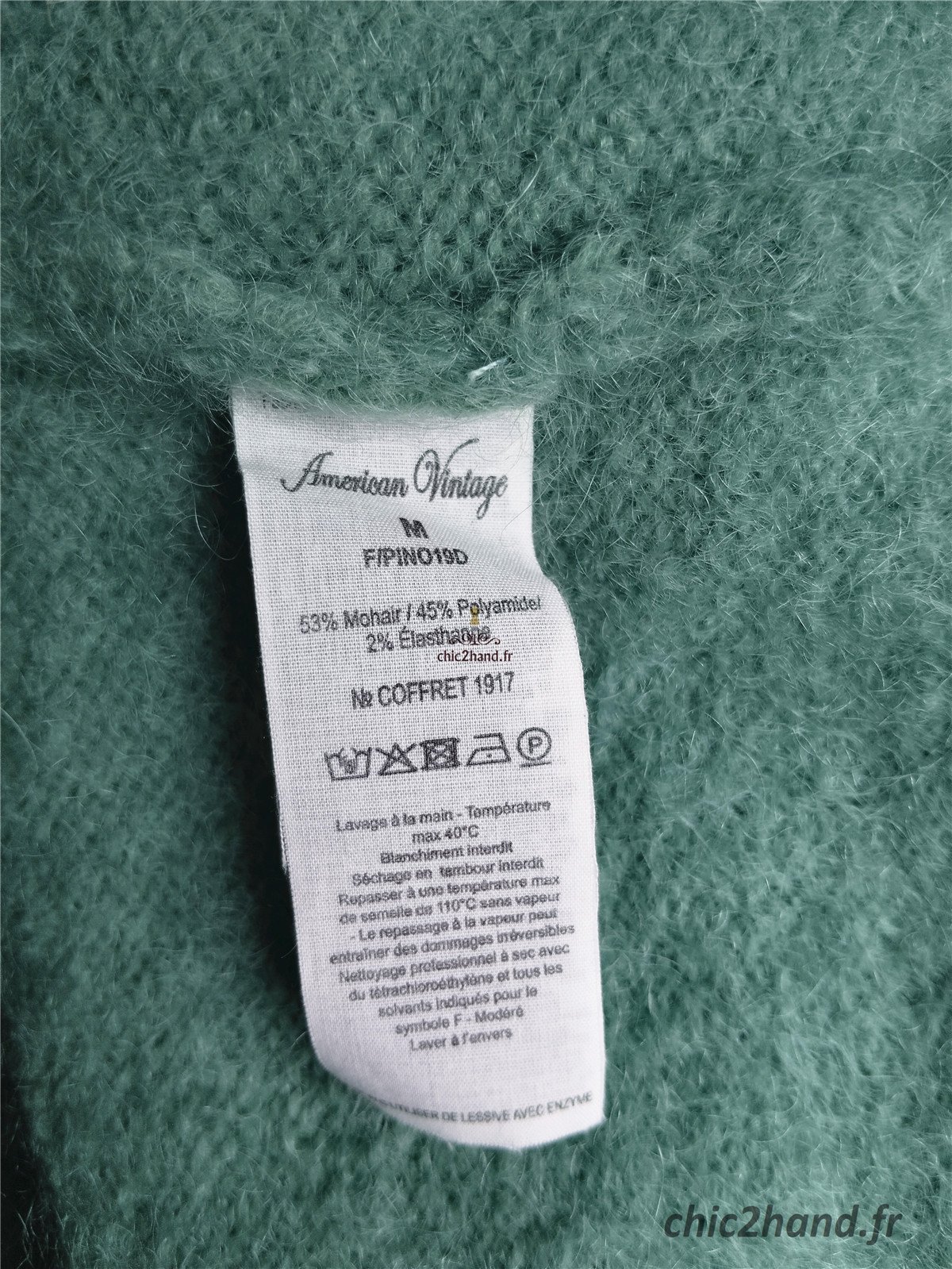 Gilet cardigan oversize 53% mohair American Vintage pino19D S vert d'eau NEUF – Image 10