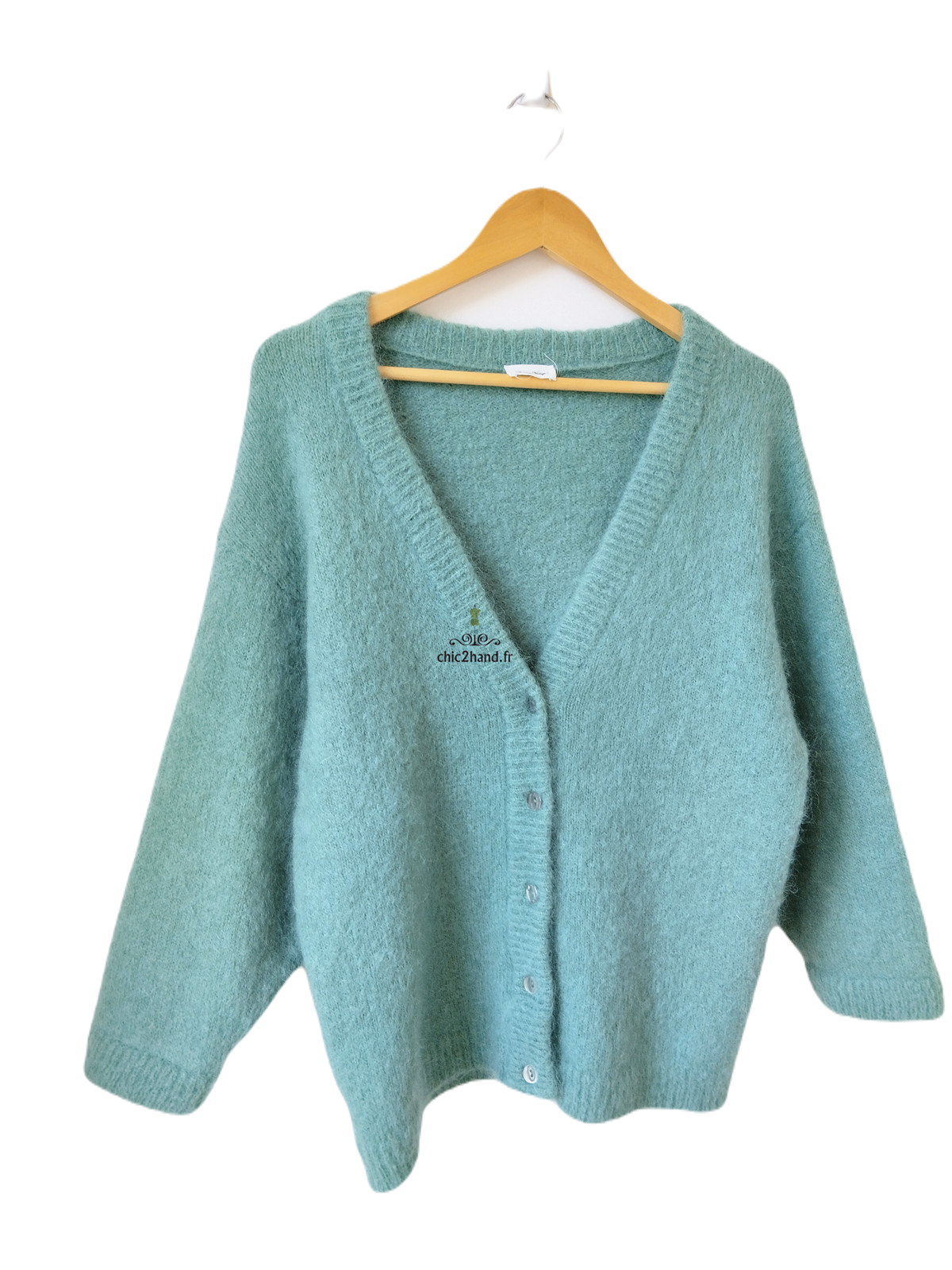 Gilet cardigan oversize 53% mohair American Vintage pino19D S vert d'eau NEUF – Image 3