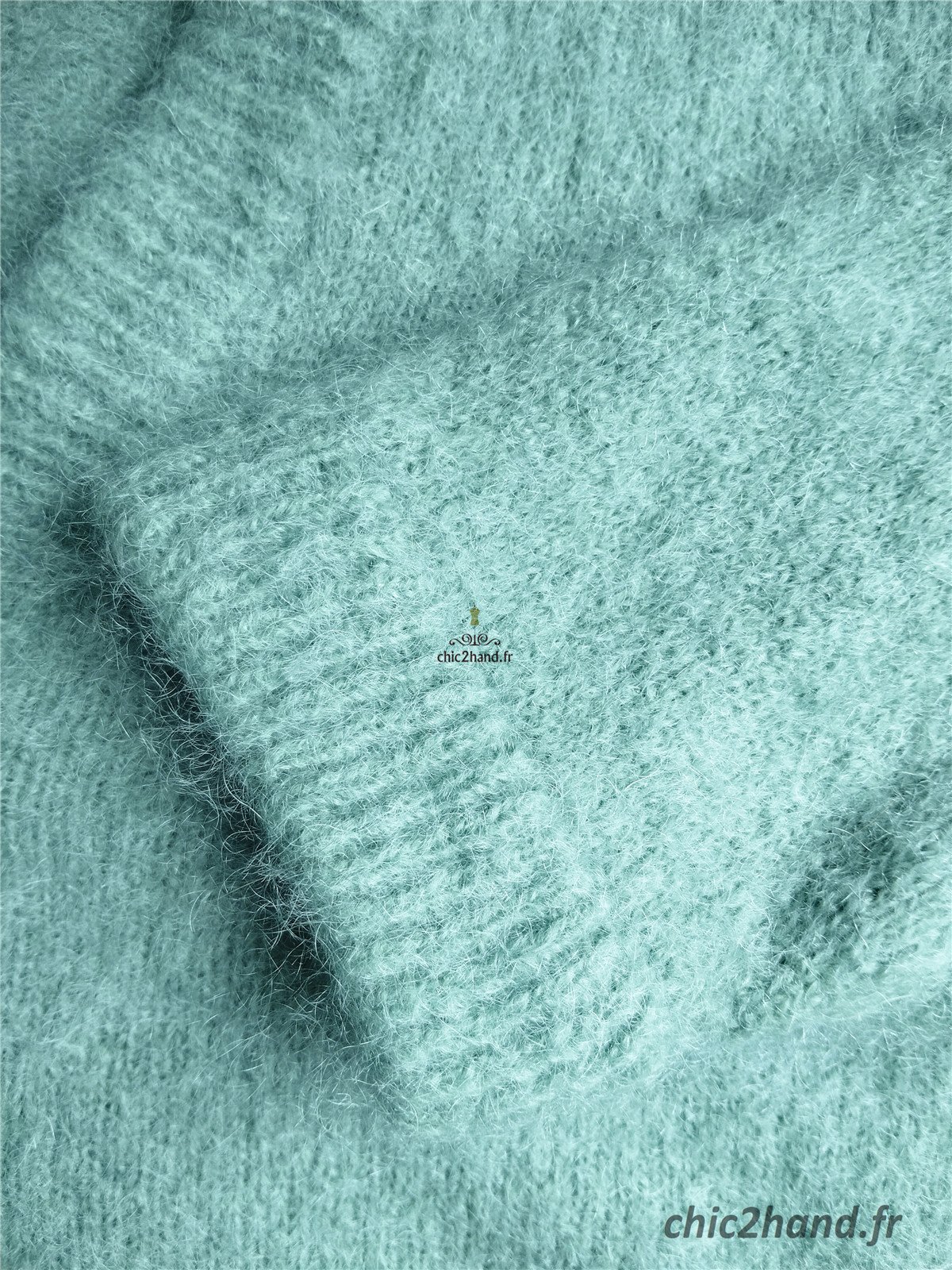 Gilet cardigan oversize 53% mohair American Vintage pino19D S vert d'eau NEUF – Image 11