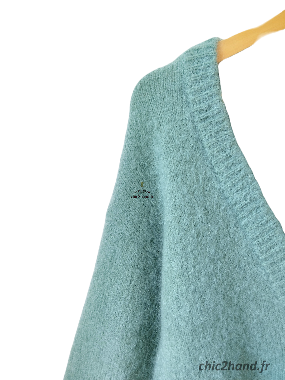 Gilet cardigan oversize 53% mohair American Vintage pino19D S vert d'eau NEUF – Image 4