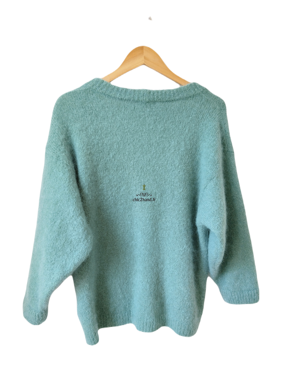 Gilet cardigan oversize 53% mohair American Vintage pino19D S vert d'eau NEUF – Image 5