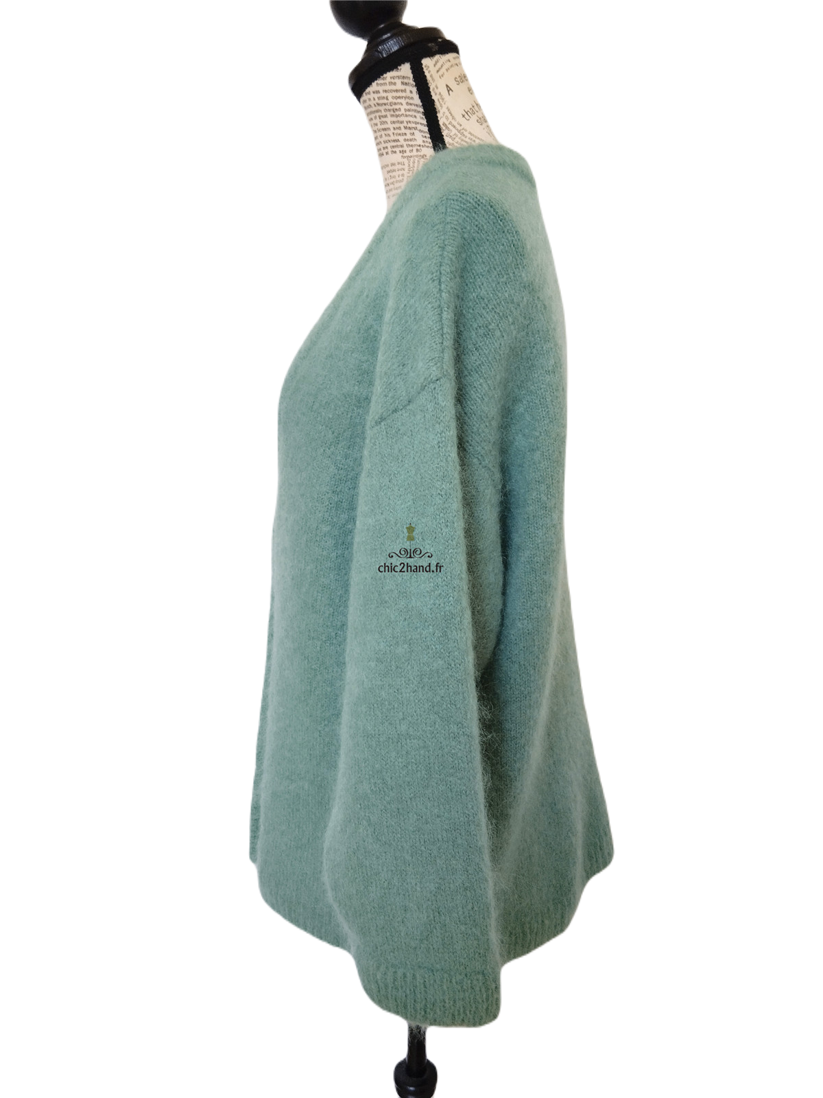 Gilet cardigan oversize 53% mohair American Vintage pino19D S vert d'eau NEUF – Image 8